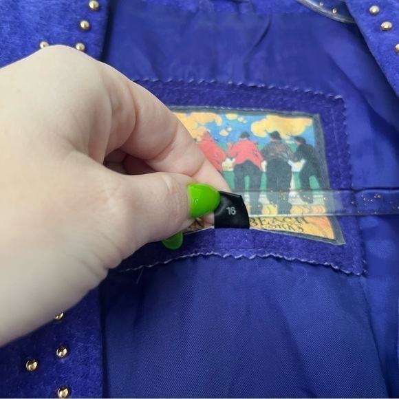 Vintage 90s Atlantic Beach Leather Coat Works Purple Suede Studded Jacket 16 - Picture 4 of 7